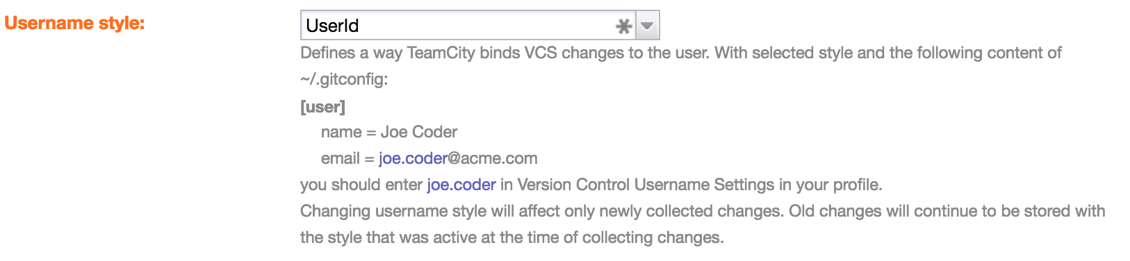 Username style settings in VCS Roots